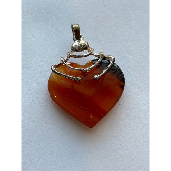 Unknown Jewelry - Carnelian Stone Pendant Silver Tone